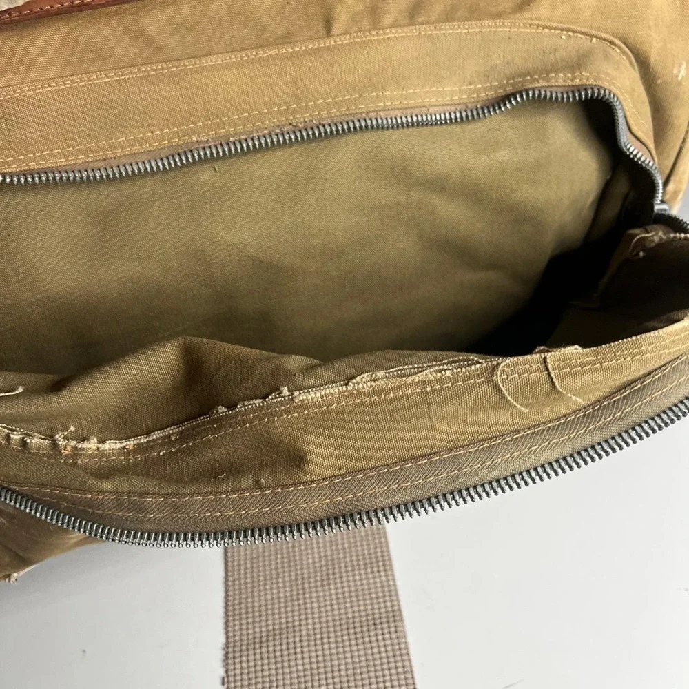 Vintage Military Canvas Garment Bag Khaki Travel Suitcase Leather Distressed